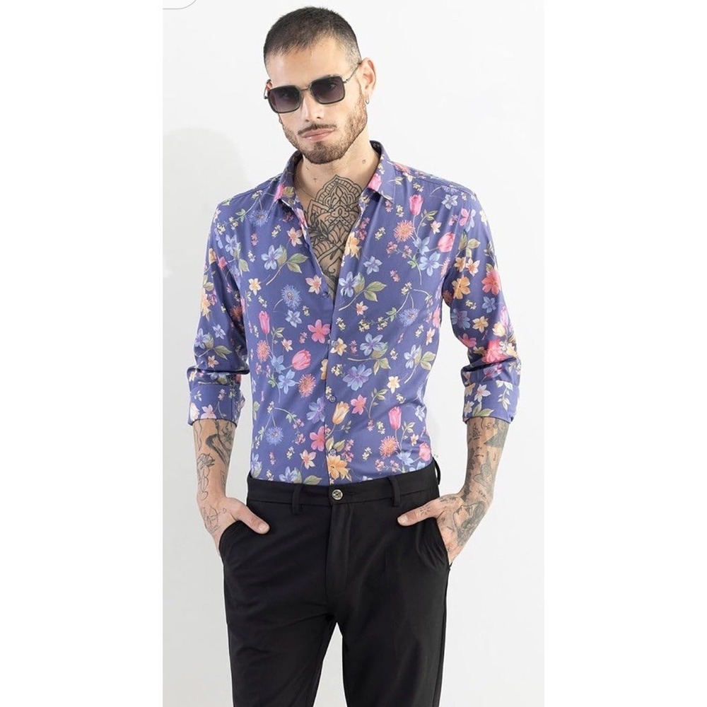 (B23/11)Snitch Men Floral Long Sleeve Shirt Size Small